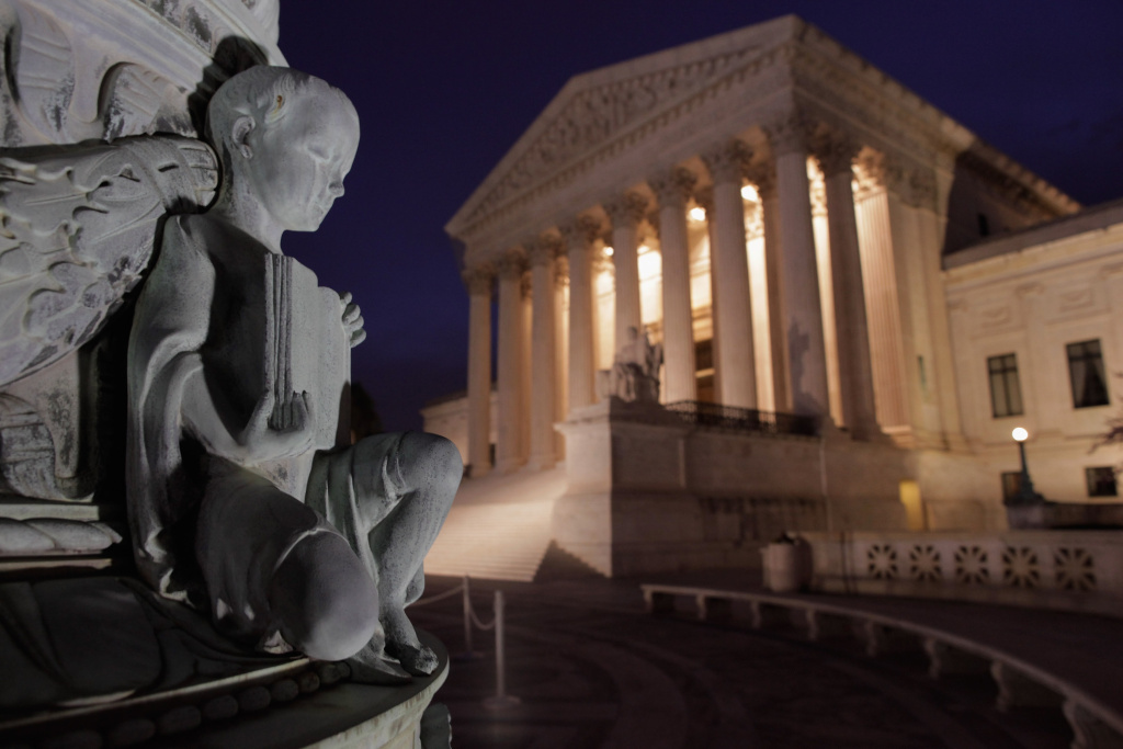 Supreme Court Hears Arguments On Constitutionality Of Health Care Law The west front of the U.S. Supreme Court Building on March 28, 2012 in Washington, DC. Today is the last of three day the high court set to hear arguments over the constitutionality of the Patient Protection and Affordable Care Act.