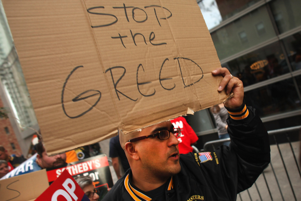 Wall Street Protesters Stage March And Join Union Protest In Manhattan Members of the Occupy Wall Street community join Teamsters in front of the auction house Sotheby's to protest the lockout of union art handlers in a contract dispute on October 18, 2011, in New York City. The protests, which have no stated demands, have spread to other cities and a number of countries over the last week leading to hundreds of arrests as world leaders and police anticipate their next move.