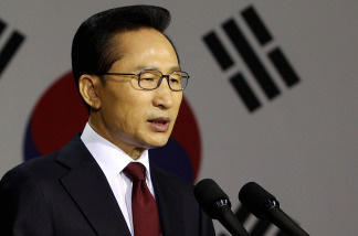 South Korean President Lee Myung-bak speaks during a press conference Monday at a war memorial in Seoul. Lee announced plans to take North Korea to the U.N. Security Council and suspended most trade between the two Koreas after an investigation concluded the North was responsible for the March 26 sinking of a South Korean warship.