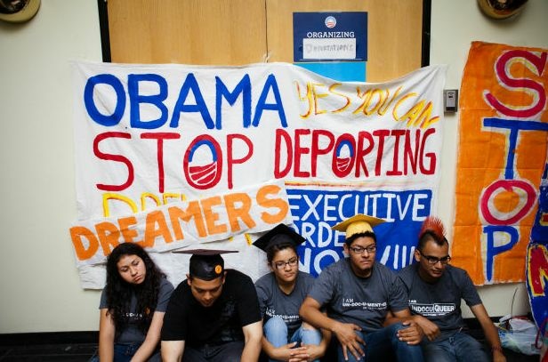 Undocumented immigrant students stage a sit- in at President Obama's Culver City, Calif. campaign office, June 15, 2012