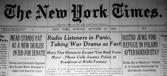 New York Times War of the Worlds 1939 headline