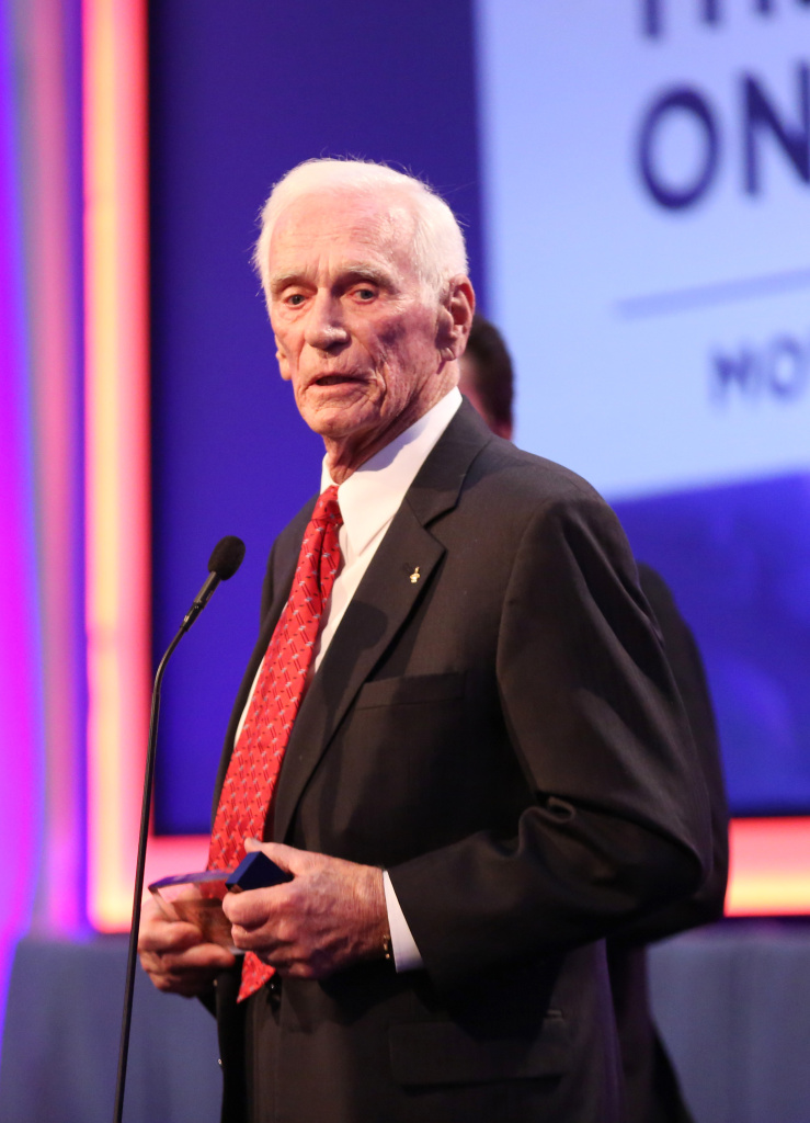 AARP's Movies for Grownups Awards - Show Retired astronaut Gene Cernan accepts an award from AARP in February 2016 for his documentary film,
