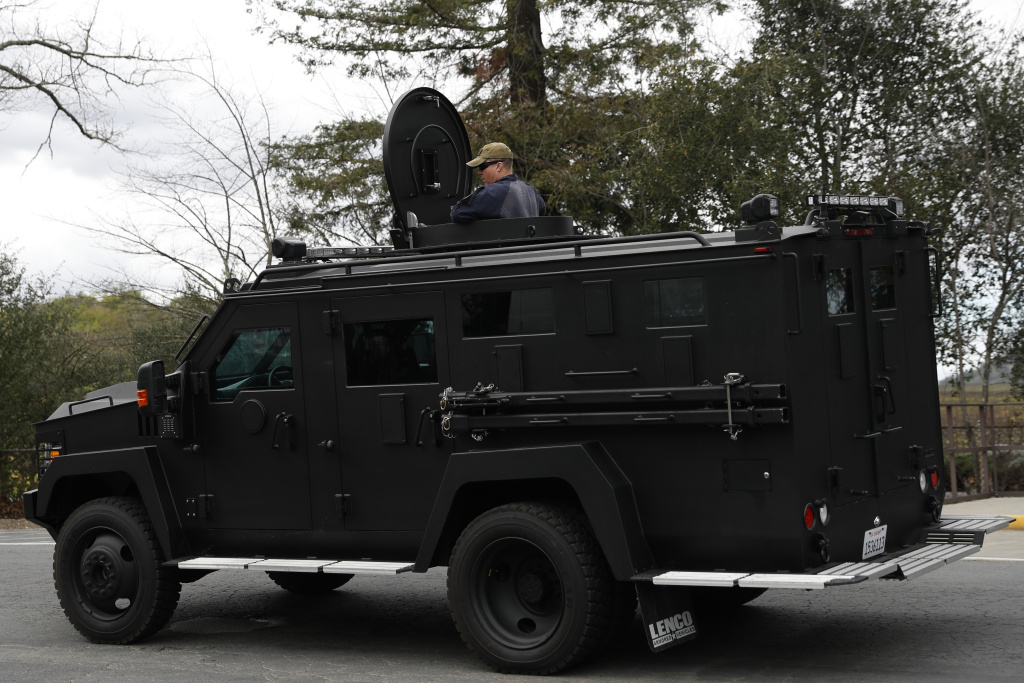 Hostage Situation And Reports Of Shots Fired At Veterans Home In Yountville, California A California Highway Patrol tactical vehicle arrive at the Veterans Home of California during a hostage situation on March 9, 2018 in Yountville, California.