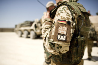 A German soldier wears as badge with his blood type as he gets prepared to depart on a multi-day patrol in Kunduz, Afghanistan on May 14, 2010. In northern Afghanistan, incoming U.S. troops are officially under German command.
