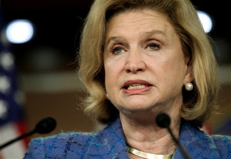 Rep. Carolyn Maloney, D-NY, speaks on women's issues on the health care bill on Saturday, March 20, 2010 on Capitol Hill in Washington.