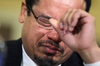 U.S. Rep. Keith Ellison (D-MN), the first Muslim-American elected to U.S. congress, becomes emotional as he testifies during a hearing before the House Homeland Security Committee on March 10, 2011 on Capitol Hill in Washington, DC. The Homeland Security held the hearing to examine 'The Extent of Radicalization in the American Muslim Community and that Community's Response.'