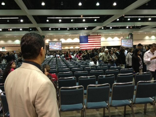 A naturalization ceremony in Los Angeles where 4,000 immigrants became U.S. citizens. Since 9/11, immigration policy has made it more complicated for many hard-working immigrants to get here, a trend that the L.A. Chamber of Commerce has noticed.