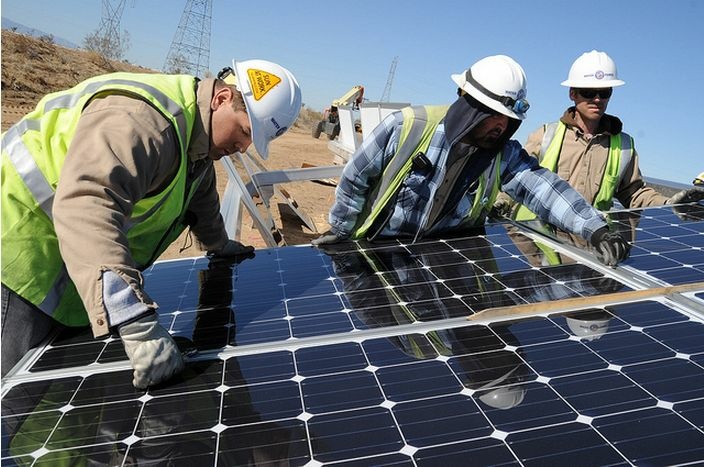 solar plant Electrical Construction Crew completes installation of one of 4,322 ground-mounted solar panels.
One of the National Security Administration's three national laboratories is building regional testing centers around the country to field-test hardware for solar companies before their multimillion-dollar solar systems are installed in buildings.