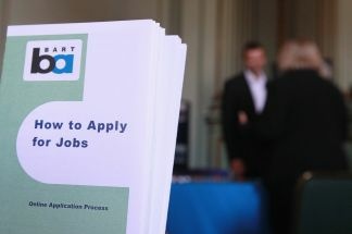 Pamphlets for employment with Bay Area Rapid Transit (BART) are displayed during a job fair for veterans on September 14, 2010 in San Francisco, California. Dozens of unemployed veterans attended the one-day job fair hosted by Swords to Plowshares.