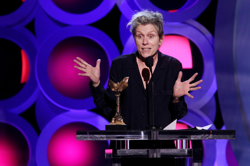 2018 Film Independent Spirit Awards - Show Actor Frances McDormand accepts Best Female Lead for 'Three Billboards Outside Ebbing, Missouri' onstage during the 2018 Film Independent Spirit Awards on March 3, 2018 in Santa Monica, California.