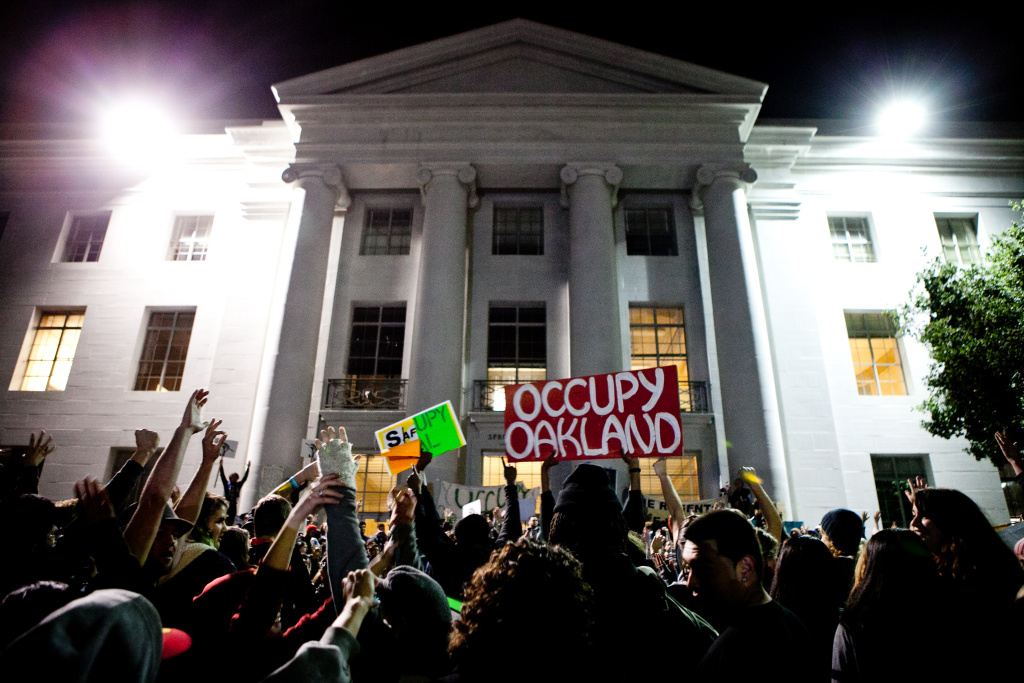 University of California, Berkeley students celebrate after again occupying campus as part of an