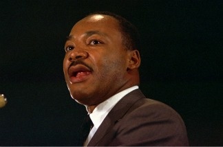 The Rev. Dr. Martin Luther King Jr. speaks April 15,1967 at a peace rally in New York City.