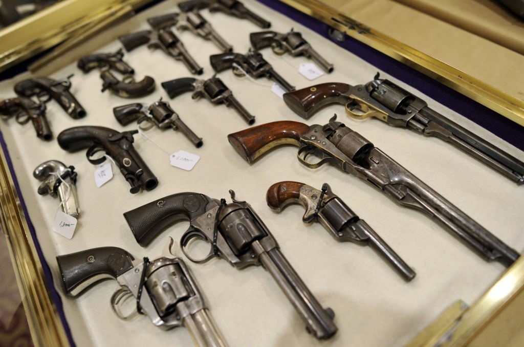 US - CRIME - SCHOOL SHOOTING Antique firearms displayed during the 8th Annual East Coast Fine Arms Show in Stamford, Connecticut January 6, 2013. This is the first gun show in Connecticut sine the December 14 shooting that killed 20 children and six teachers from Sandy Hook Elementary School approximatley 40 miles away in Newtown, Ct. The gun show featured collectible and antique weapons.