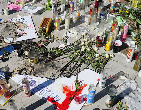 The remnants of a memorial for the victims of the Las Vegas mass shooting.