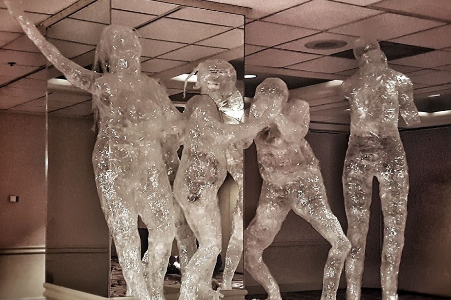 tape sculpture Participants in one workshop learned to make life-sized sculptures out of packing tape, as a tool for addressing issues with body image.