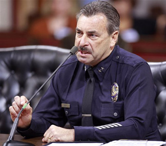 Los Angeles Police Deputy Chief Charlie Beck responds to questions from a Los Angeles City Council panel Monday Nov. 9, 2009, in Los Angeles. The panel recommended Monday that Beck be confirmed as Los Angeles' 55th chief of police. Beck, 56, a veteran for 33 years, is expected to succeed former LAPD Chief Bill Bratton.