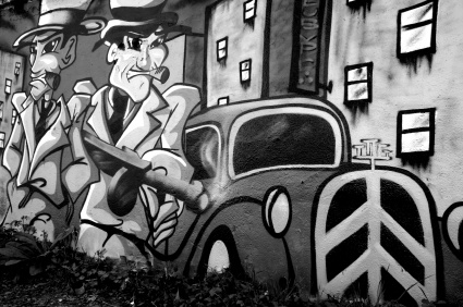 Two gangsters on a graffiti