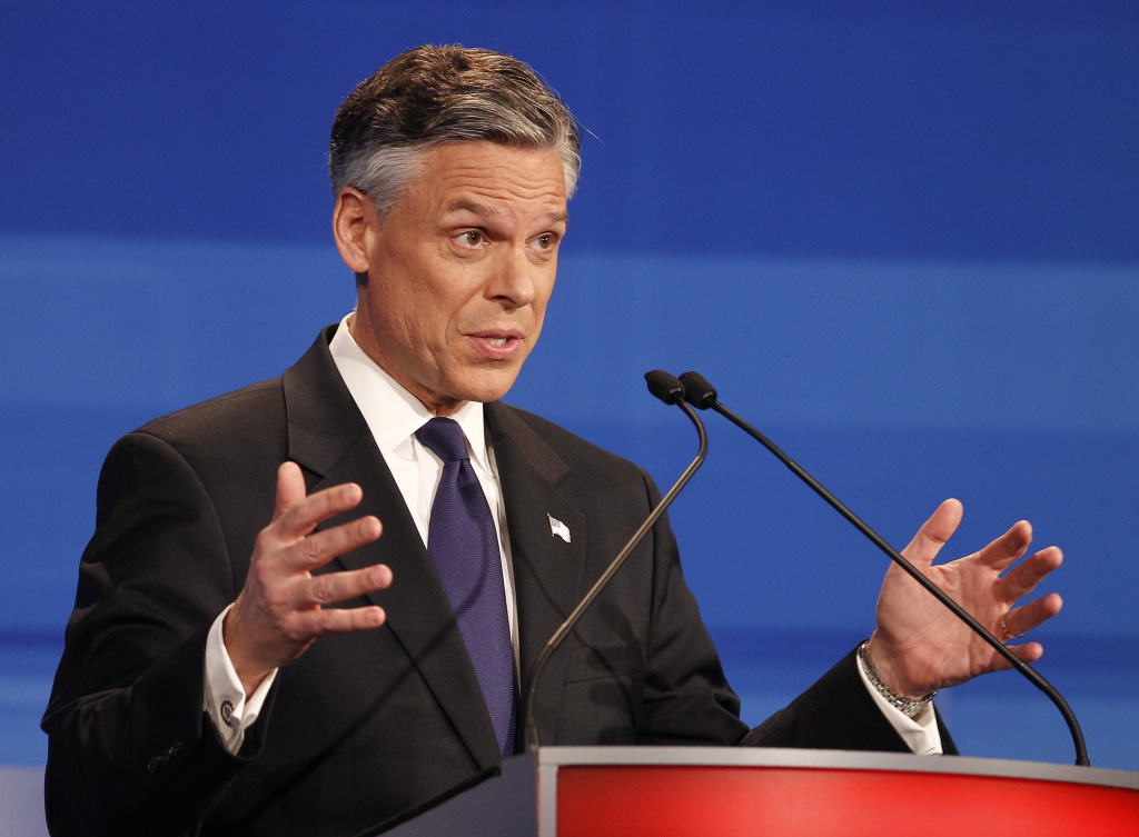 Republican presidential candidate former Republican presidential candidate former Utah Gov. Jon Huntsman speaks during a GOP presidential debate in Sioux City, Iowa, Thursday, December 15, 2011.