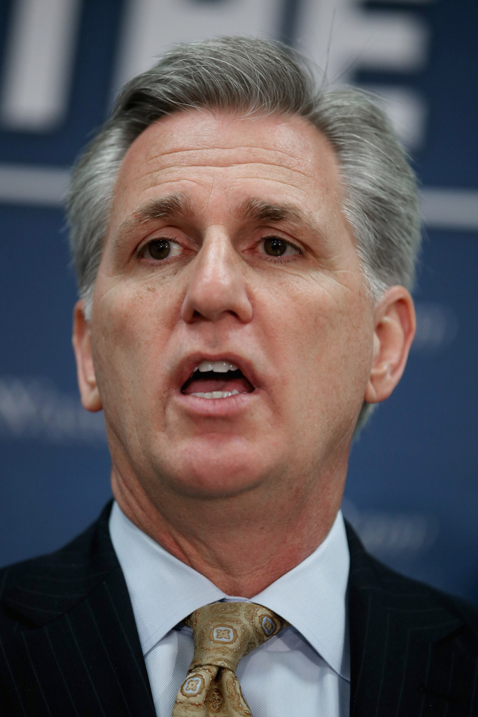 House Majority Whip Kevin McCarthy (R-CA) speaks during a news conference following the weekly House Republican caucus meeting at the U.S. Capitol March 5, 2013 in Washington, DC. With the budget sequester now in effect, Speaker of the House John Boehner (R-OH) and his party in the House are now focusing on fighting against new taxes and rolling back the federal budget. v