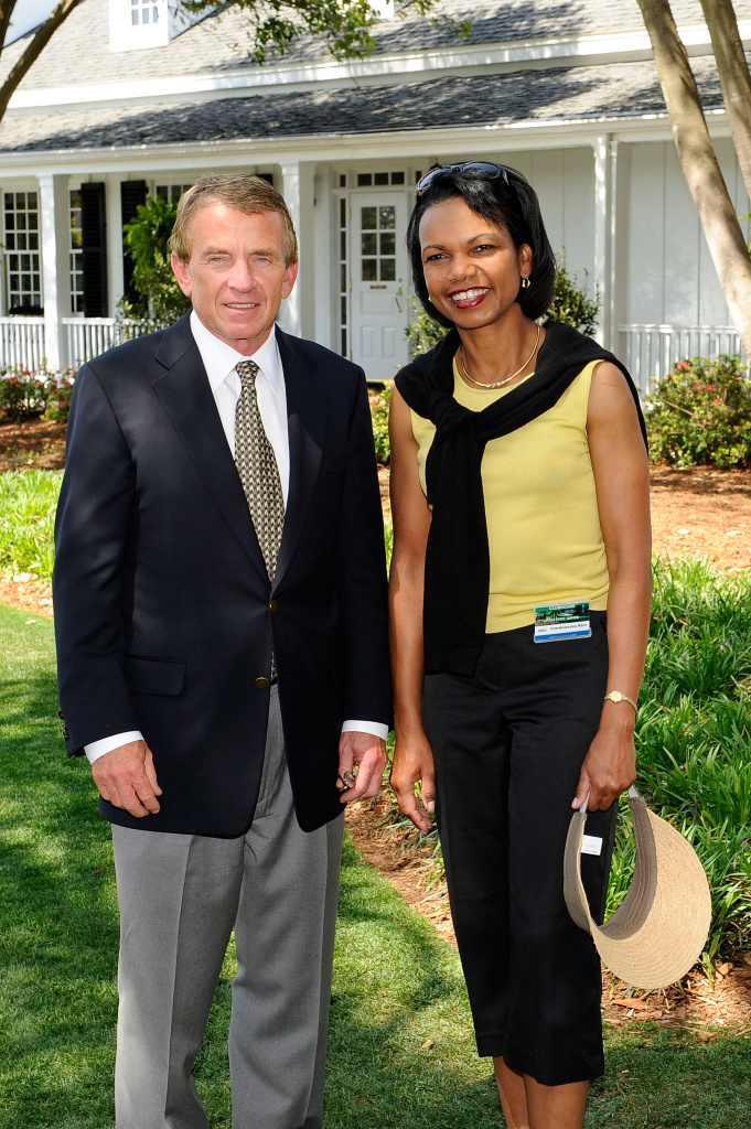The Masters - Round One PGA TOUR Commissioner Tim Finchem stands with Condoleezza Rice outside the clubhouse during the first round of the 2009 Masters Tournament at Augusta National Golf Club on April 9, 2009 in Augusta, Georgia.