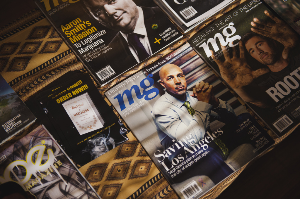 Virgil Grant A magazine featuring Virgil Grant on its cover is displayed along with other marijuana industry publications in the waiting room of Med X, a dispensary in Westmont that he owns, on Friday, Dec. 1, 2017.