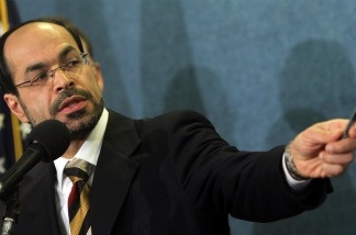 Nihad Awad, executive director for the Council on American-Islamic Relations ,states his concerns on March 9, 2011, at the National Press Club in Washington, DC about the upcoming House hearing on the radicalization of the Muslim Community.