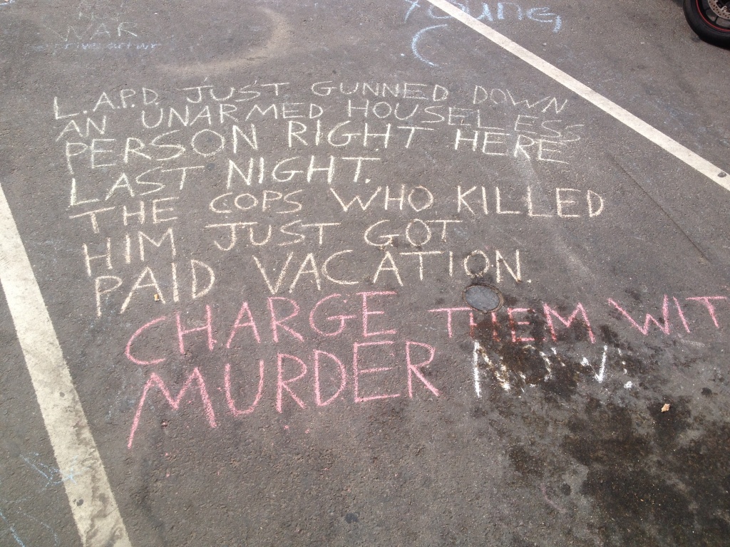 Brandon Glenn Chalk Marks Chalk drawings near where an LAPD officer fatally shot Brendon Glenn, who was unarmed, on May 5, 2015.