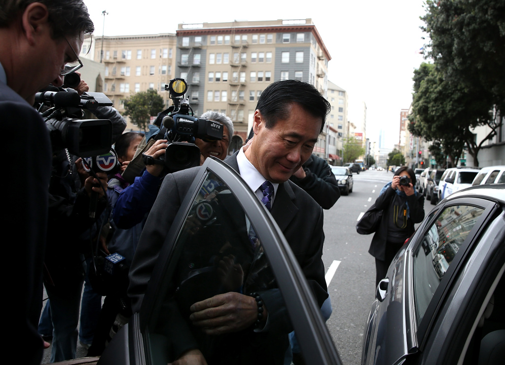 Sen. Leland Yee Appears In Court On Corruption Charges SAN FRANCISCO, CA - MARCH 31: California State Sen. Leland Yee gets into an awaiting car as he leaves the Phillip Burton Federal Building after a court appearance on March 31, 2014 in San Francisco, California. Yee appeared in federal court today for a second time after being arrested along with 25 others by F.B.I. agents last week on political corruption and firearms trafficking charges. Yee is free on a $500,000 unsecured bond. (Photo by Justin Sullivan/Getty Images)