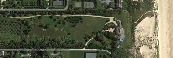 A satellite image depicts a beach-front estate that reportedly sold for $147 million in East Hampton, N.Y.