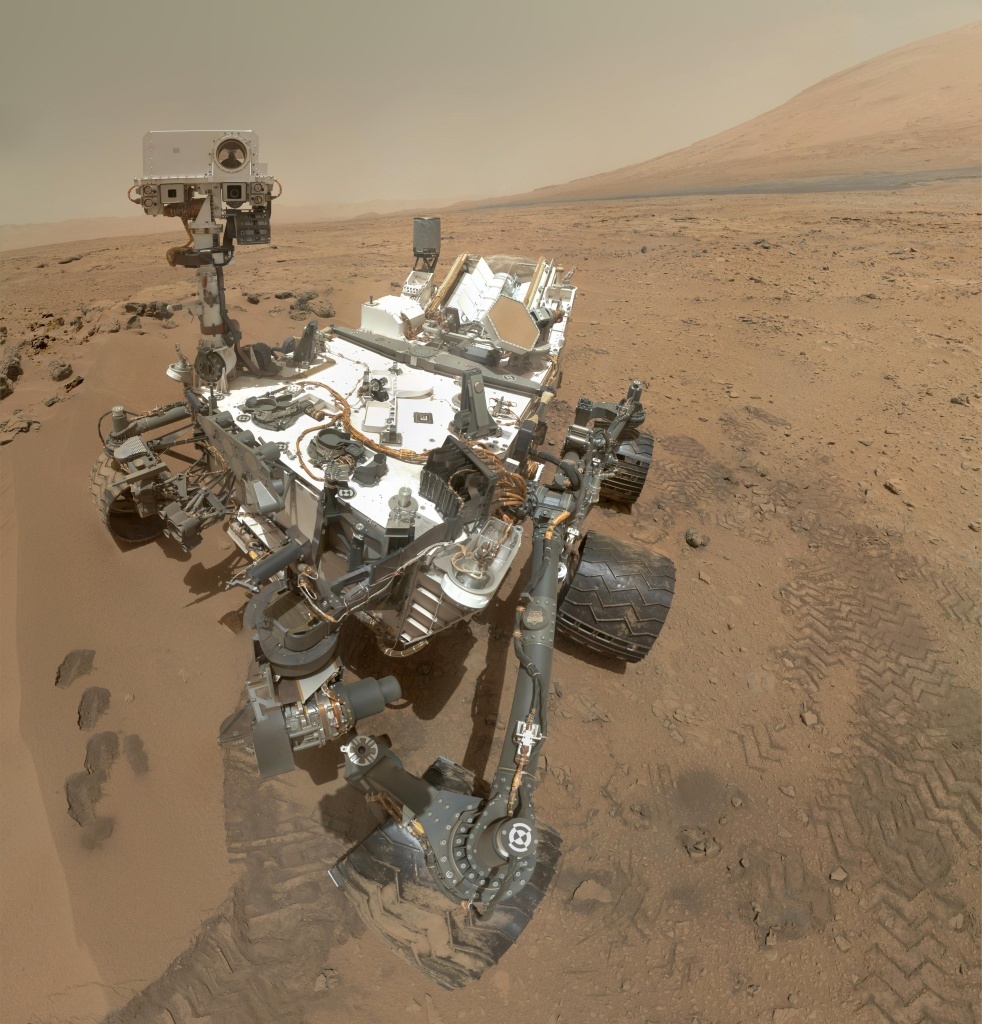 A self portrait of the Mars Curiosity Rover inside the Gale Crater. A self portrait of the Mars Curiosity Rover inside the Gale Crater.
