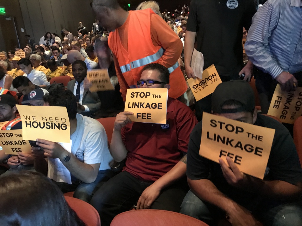 Linkage fee 8.2017 Opponents of the linkage fee, including the Building Industry Association, filled the front of the Ronald F. Deaton Civic Auditorium.