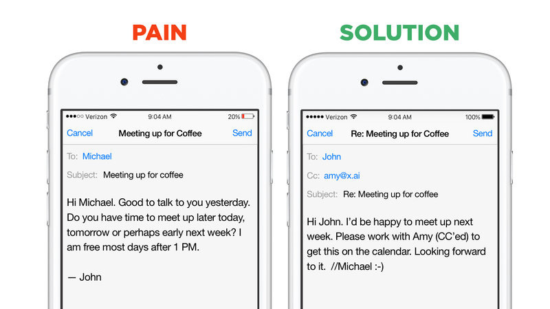 xai-pain_solution_wide-4f6b6b23cade62c37758c6ef6c6c6c365133c207-s800-c85.jpg At x.ai, the personalities of scheduling bots Amy and Andrew were modeled after the ideal personal assistant.