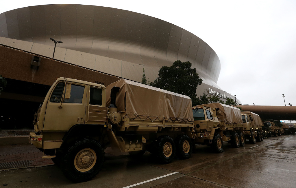New Orleans Prepares For Hurricane Nate To Make Landfall Over Weekend Members of the U.S. National Guard arrive at the Mercedes-Benz Superdome as New Orleans prepares for Hurricane Nate on Saturday, October 7, 2017.