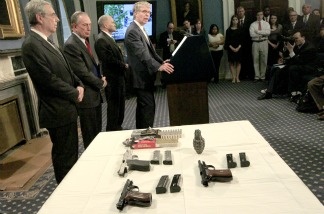 New York City Mayor Michael Bloomberg, second from left, is behind Independence USA, a political action committee that will support candidates willing to crack down on illegal weapons.