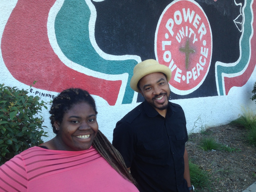 Watts Today Devonne Bowman and Bruce Lemon Jr. in front of the Mafundi Building in Watts