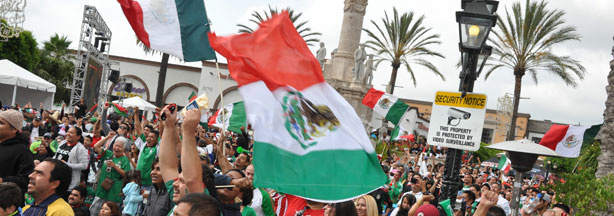 Fans gather to watch Mexico vs. South Africa World Cup 2010 game at Plaza Mexico in Lynwood, California