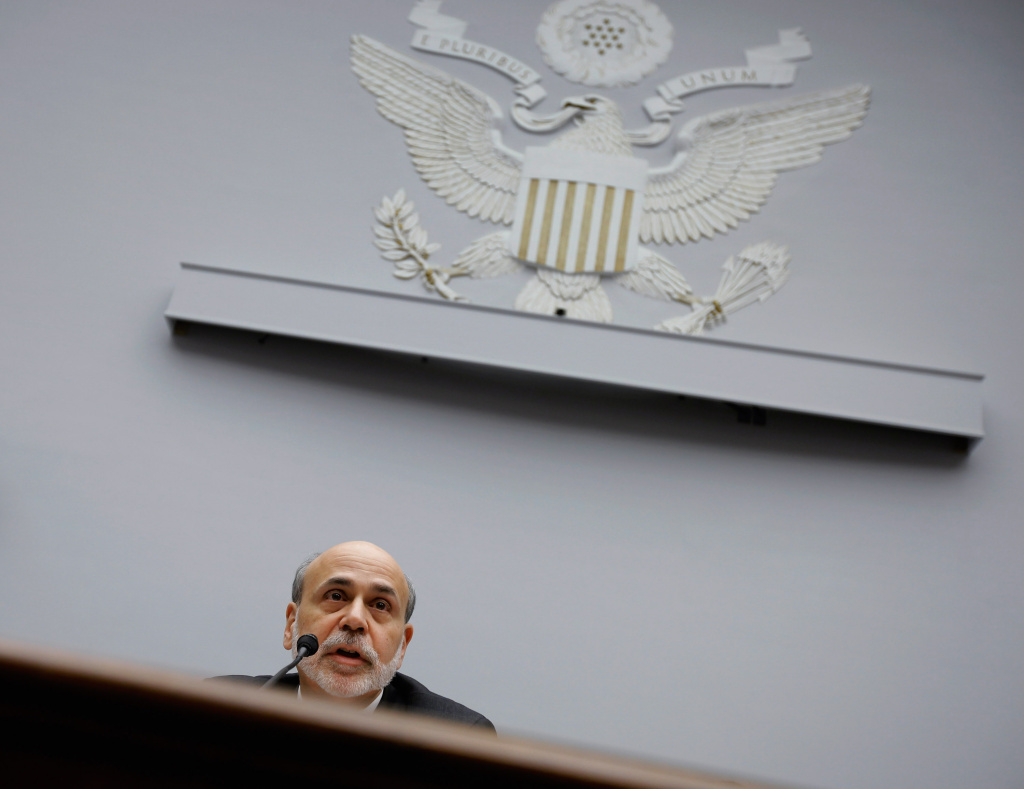 WASHINGTON, DC - FEBRUARY 29: Federal Reserve Bank Board Chairman Ben Bernanke testifies before the House Financial Services Committee on Capitol Hill February 29, 2012 in Washington, DC. Bernanke was testifying about the Fed's Semiannual Monetary Policy Report. (Photo by Chip Somodevilla/Getty Images)