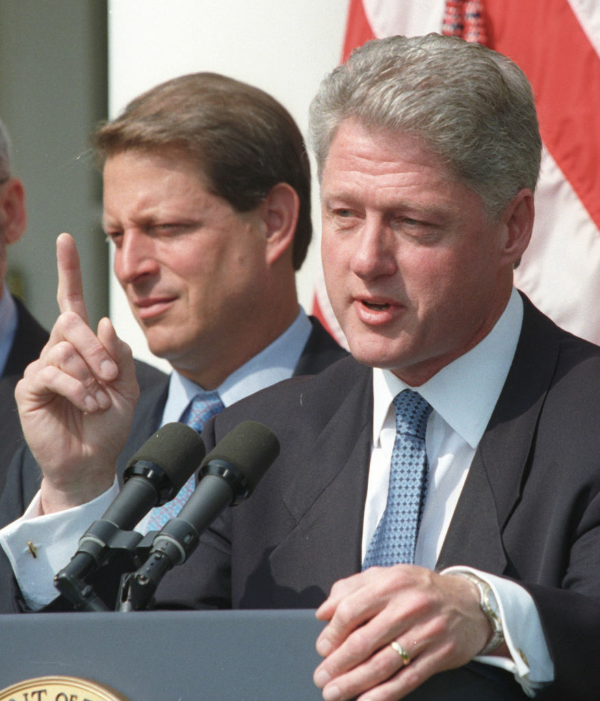 Former President Bill Clinton (and then-Vice President Al Gore) in 1996, the year Clinton signed the Defense of Marriage Act.