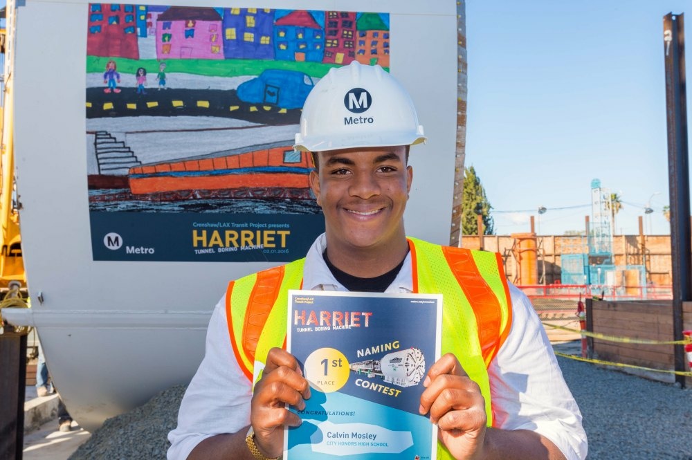 Harriet tunnel boring machine Essay contest winner Calvin Mosley proposed the “Harriet” name chosen by Los Angeles school children for the tunnel boring machine that will help clear the way for the Crenshaw/LAX rail line.