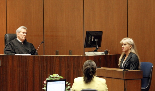 Lawyer Kathy Jorrie,(R) testifies that she drafted the contract for AEG Live, which was organizing shows for pop icon Michael Jackson, 10 days before Jackson's death, and that the doctor called her twice asking for a 'number of revisions' on the second day of Conrad Murray's involuntary manslaughter trial in downtown Los Angeles.