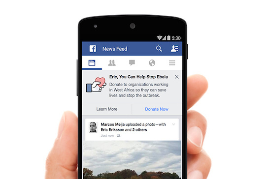Facebook announced users will be able to donate on it site to help fight Ebola. Meanwhile the company will also donate 100 communications terminals in the disease-stricken areas. Facebook announced users will be able to donate on it site to help fight Ebola. Meanwhile the company will also donate 100 communications terminals in the disease-stricken areas.