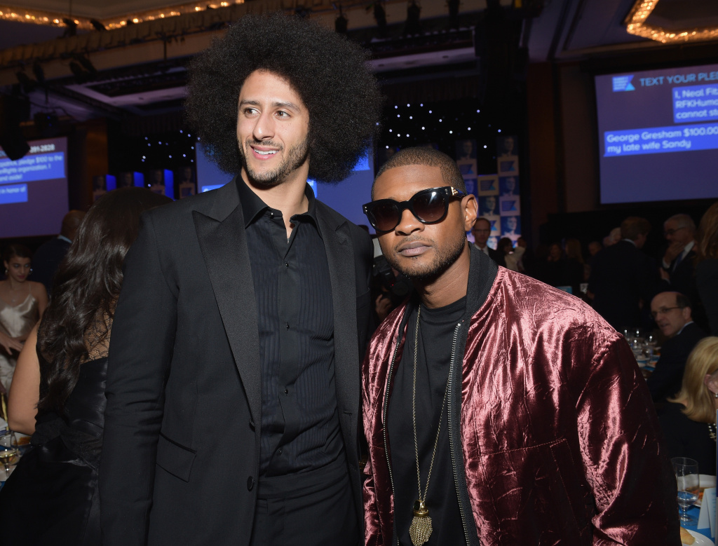 Robert F. Kennedy Human Rights Hosts Annual Ripple Of Hope Awards Dinner - Inside Colin Kaepernick (left) and Usher Raymond attend Robert F. Kennedy Human Rights Hosts Annual Ripple Of Hope Awards Dinner on December 13, 2017 in New York City.