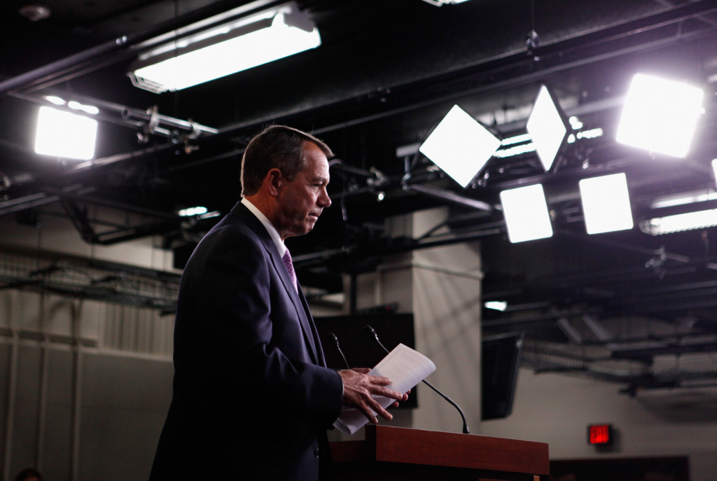 House GOP Makes Announcement On Payroll Tax Cut Extension WASHINGTON, DC - DECEMBER 22: Speaker of the House John Boehner (R-OH) leaves after a news conference where he announced that he and Senate Majority Leader Harry Reid (D-NV) had negotiated deal on the payroll tax cut that was set to expire at the end of the year at the U.S. Capitol December 22, 2011 in Washington, DC. Earlier in the day, Senate Minority Leader Mitch McConnell (R-KY) said the House Republicans should accept the Senate's version of a two-month extension of the tax cut. (Photo by Chip Somodevilla/Getty Images)