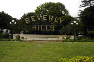 Beverly Hills Sign at Beverly Gardens Park at N Santa Monica Blvd, between N Beverly Dr and N Canon Dr.