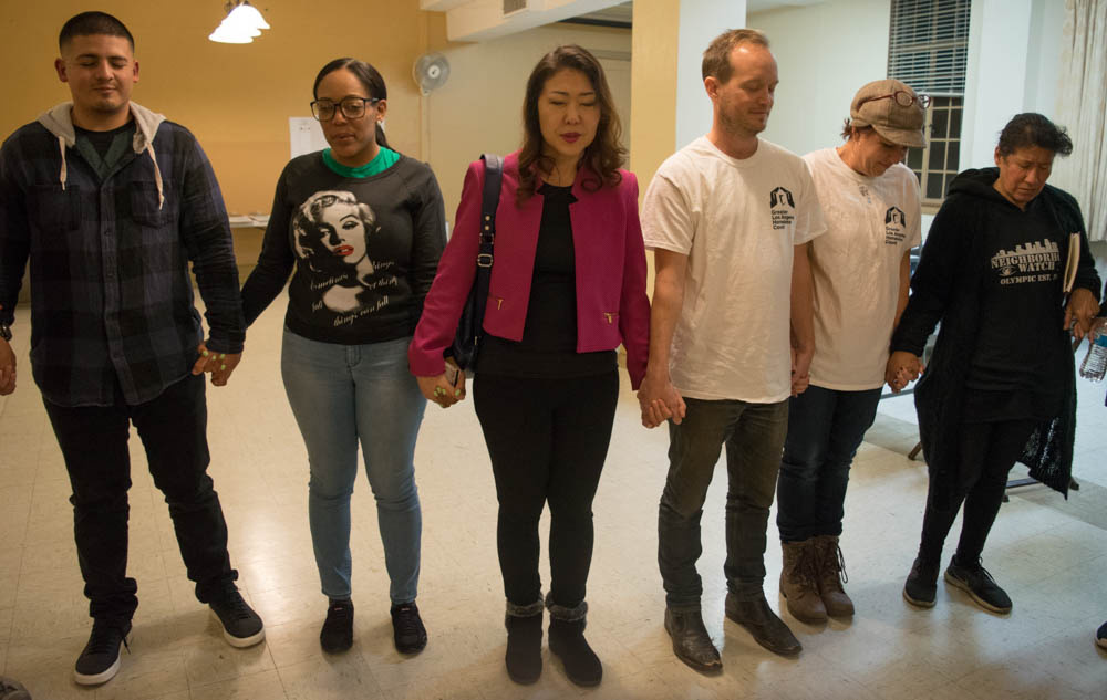 Hyepin Im joins other volunteers in a time of prayer before the 2018 Koreatown Homeless Count on Jan. 25, 2018. The volunteers had a joint time of prayer in English, than individual prayer time in several languages, including Spanish and Korean. Hyepin Im joins other volunteers in a time of prayer before the 2018 Koreatown Homeless Count on Jan. 25, 2018. The volunteers had a joint time of prayer in English, than individual prayer time in several languages, including Spanish and Korean.