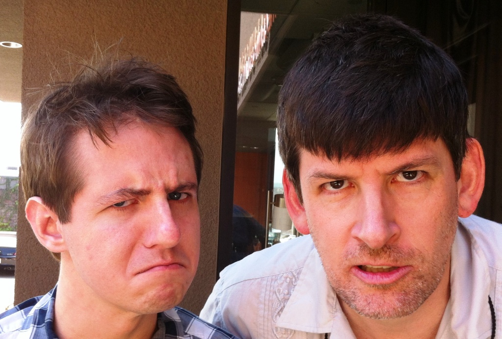 Hunter Davis and John Rabe practice scowling. Hunter Davis and John Rabe practice scowling.