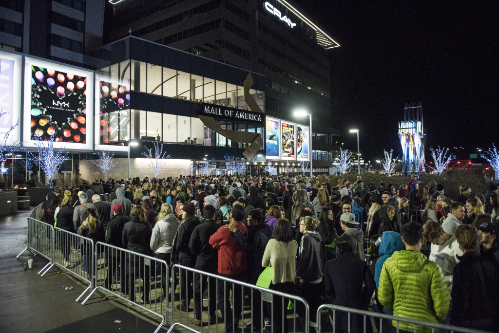 Shoppers Get Early Start To Holiday Shopping On Annual Black Friday People line up for a Black Friday giveaway outside the Mall of America on November 24, 2017 in Bloomington, Indiana.