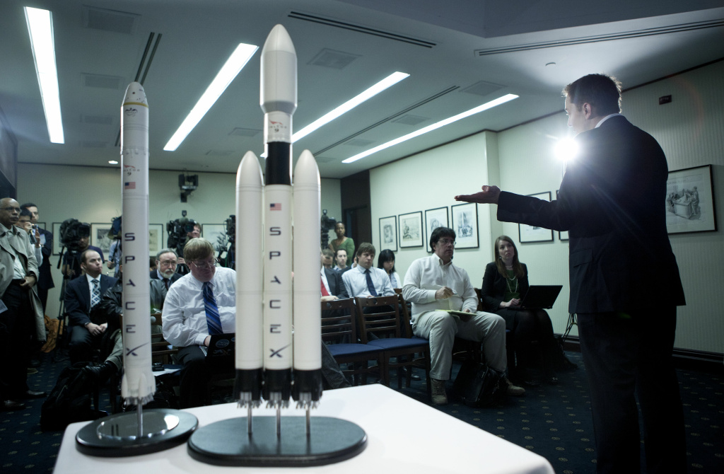 CEO of SpaceX And Tesla Motors Makes Announcement On SpaceX's Latest Venture Elon Musk, CEO of Space Exploration Technologies Corp, speaks during a news conference at the National Press Club on April 5, 2011 in Washington D.C., where he announced the Falcon Heavy rocket.