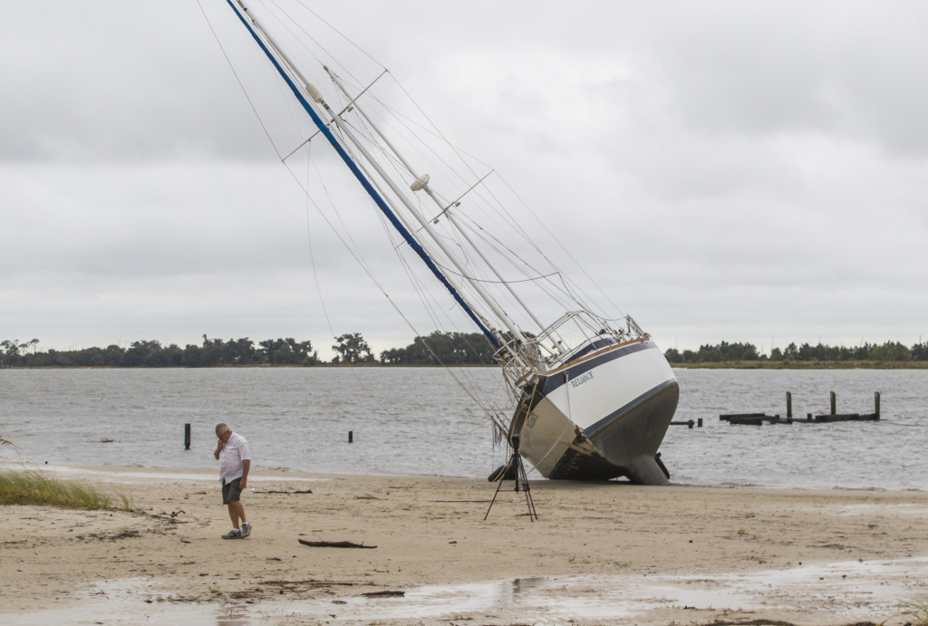 Hurricane Nate Slams Into U.S. Gulf Coast A large sailboat is washed ashore on a Biloxi, Mississippi beach by Hurricane Nate on Sunday, October 8, 2017.