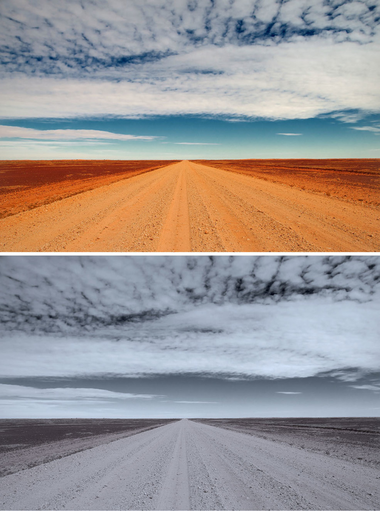 Instagram and depression Instagram photos posted by depressed individuals had values that shifted towards those in the bottom photograph, compared with photos posted by people who weren't depressed. The bottom photo has higher hue (bluer), lower saturation (grayer) and lower brightness (darker).